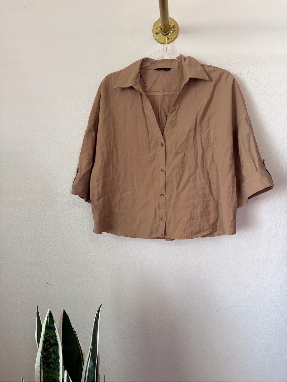 Zara tan button down